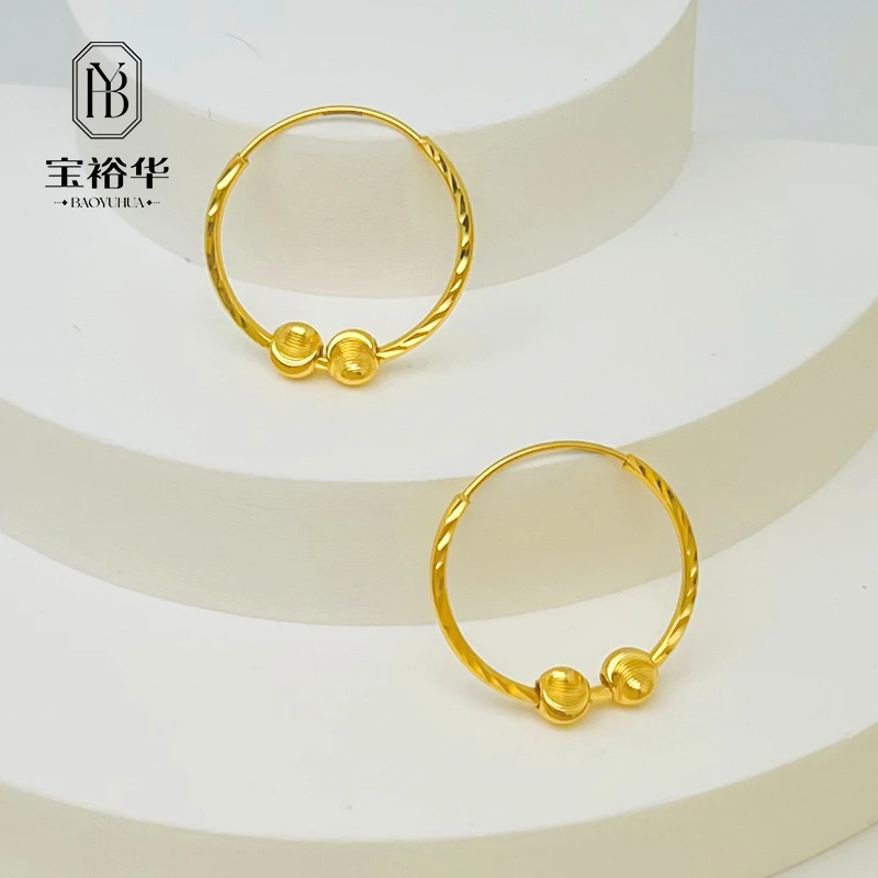 宝裕华黄金足金999 5G猫眼珠珠耳圈