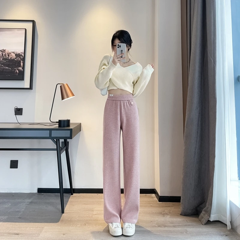 窄版阔腿裤女装秋冬季新款2024爆款卫裤糯米裤直筒加厚加绒休闲裤