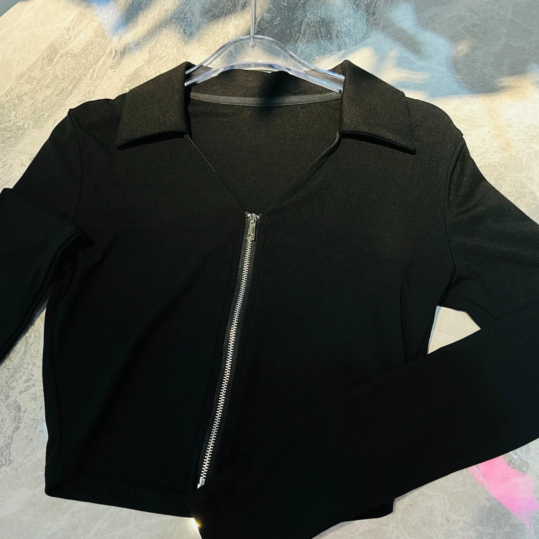 时尚个性针织开衫休闲毛衣打底polo显瘦翻领polo网红秋季气质黑色