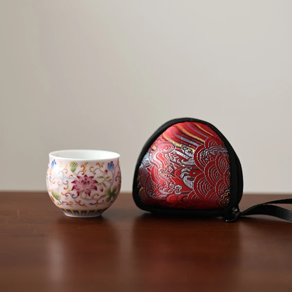 缠枝陶瓷功夫茶杯个人专用高档主人杯家用茶盏珐琅彩品茗杯C498
