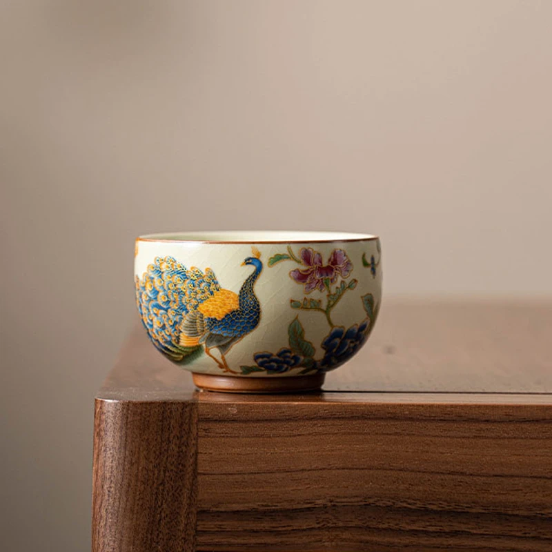 汝窑孔雀禅定主人杯高档开片品茗茶杯家用办公茶杯功夫茶具G1409
