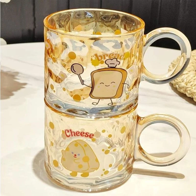 粉丝福利 可爱大耳朵水杯ins风隔热带把手玻璃杯咖啡杯卡通马克杯