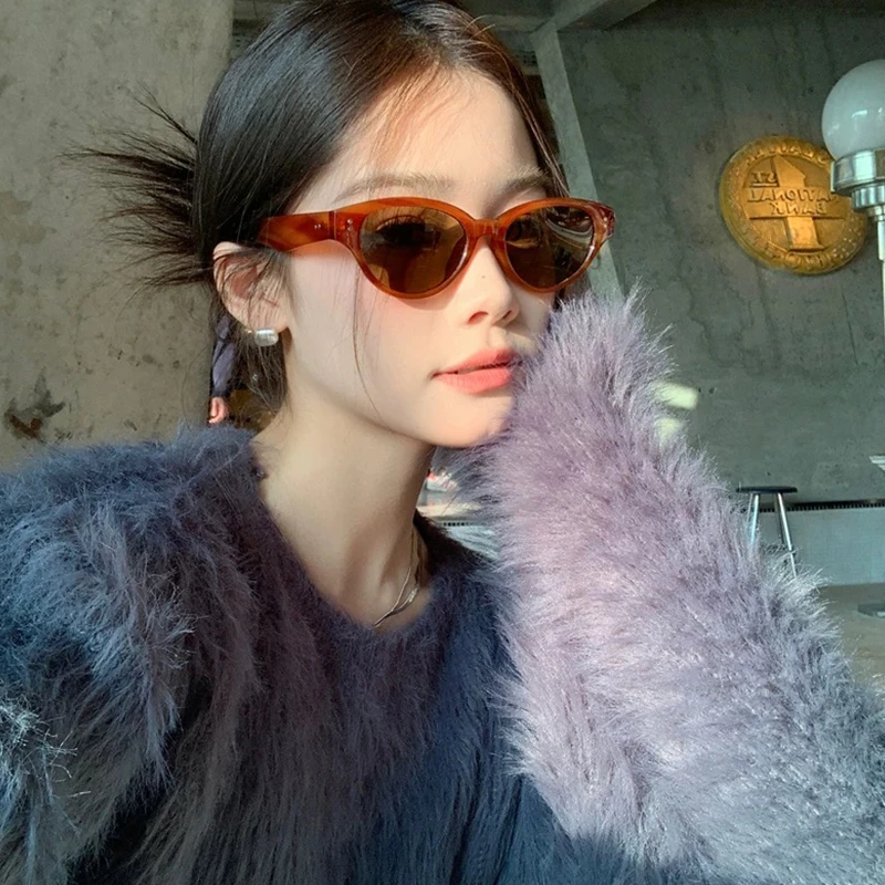 高级感欧美猫眼凹造型美拉德眼镜女街拍墨镜潮男士大脸复古太阳镜