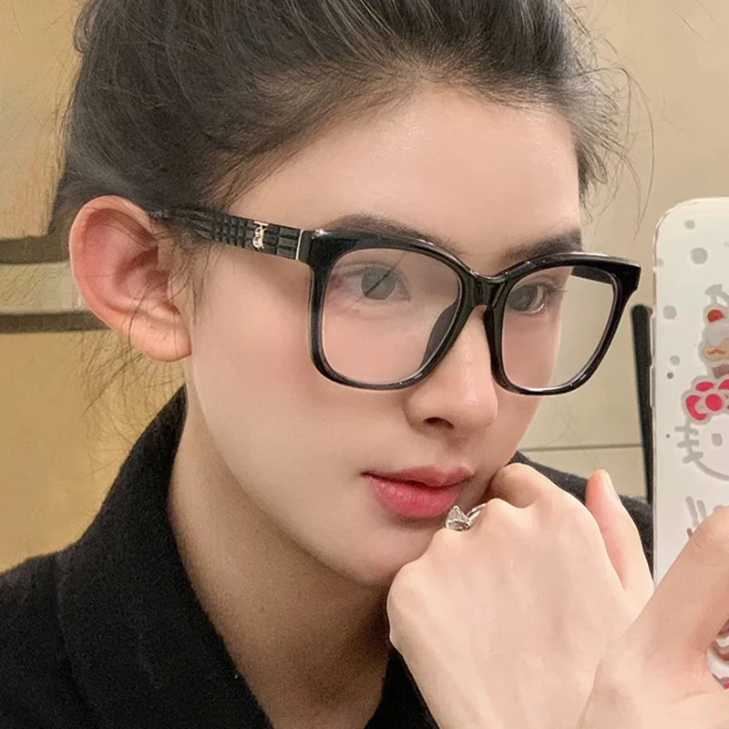 韩系复古黑框近视眼镜女刘亦菲同款防蓝光素颜平光镜男潮方框大脸