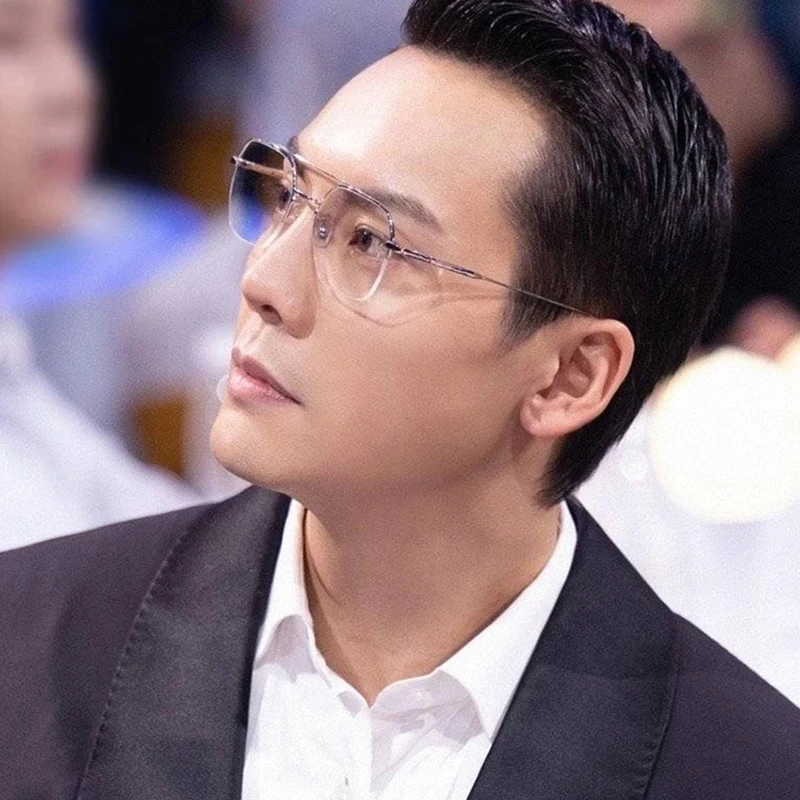 陈伟霆同款时尚银色半框复古超轻百搭男平光大框可配度数眼镜架