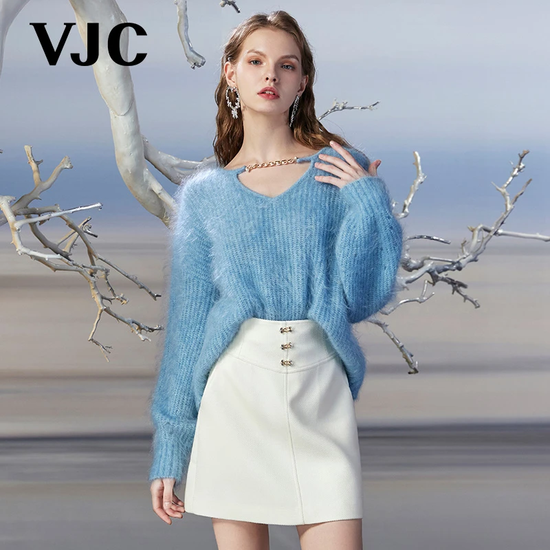 VJC OLIVIA秋冬新品时尚保暖针织毛衫慵懒气质性感镂空V23DC2222