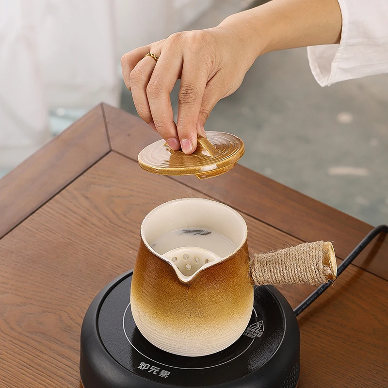 新款围炉煮侧把茶奶茶罐罐茶壶家用户外可高温炭火电陶炉烤火炉