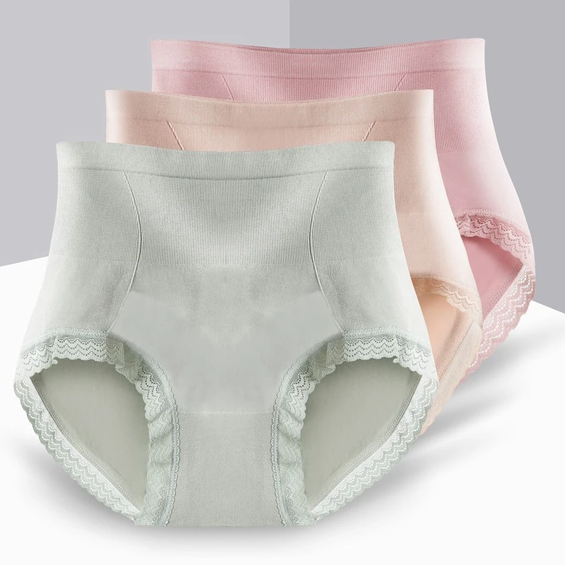 3/4 高腰内裤女士大码无痕舒适性感蕾丝边抗菌棉裆学生韩版三角裤