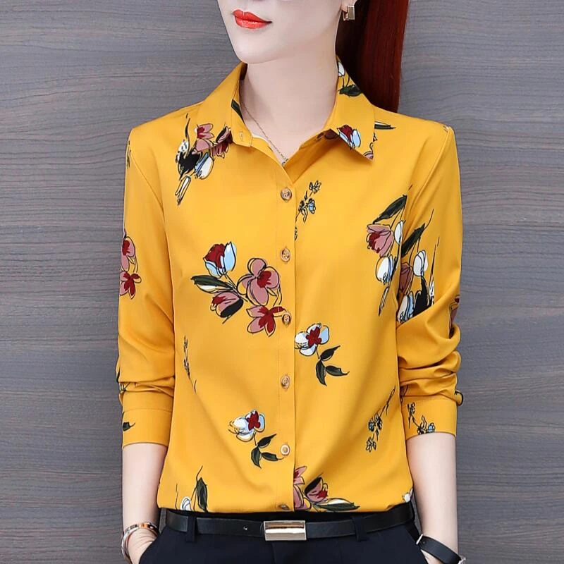 雪纺衬衫女长袖印花2024春秋新款花衬衣韩版修身洋气律动莫兰迪