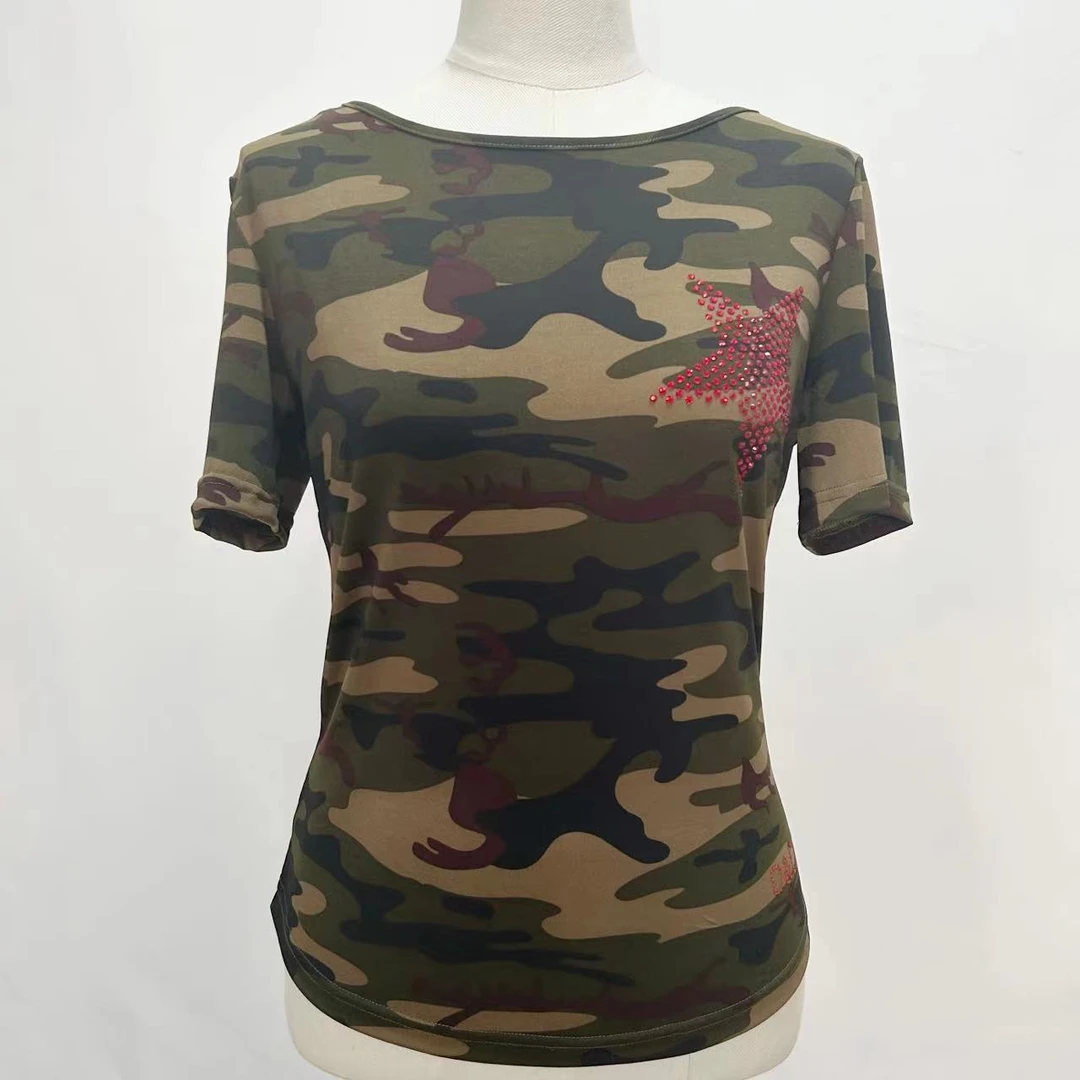 七海舞服 三步踩水兵舞女式迷彩红五星时尚上衣
