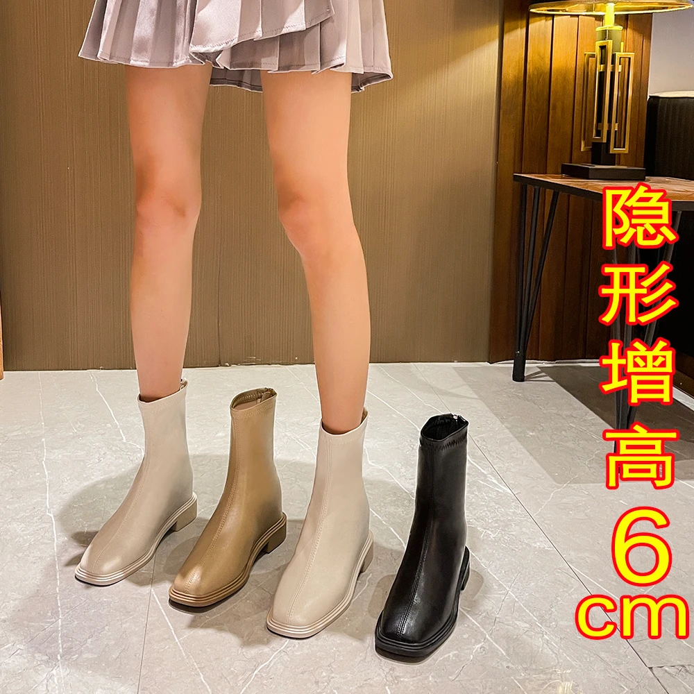 小个子瘦瘦靴短靴女白色内增高小码女靴313233秋冬新款马丁靴加绒