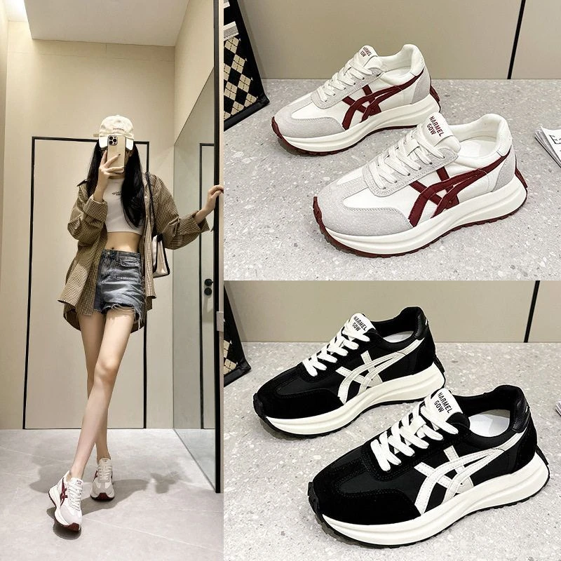 小码内增高阿甘鞋女2024秋冬新款百搭拼色安可拉红运动休闲老爹鞋