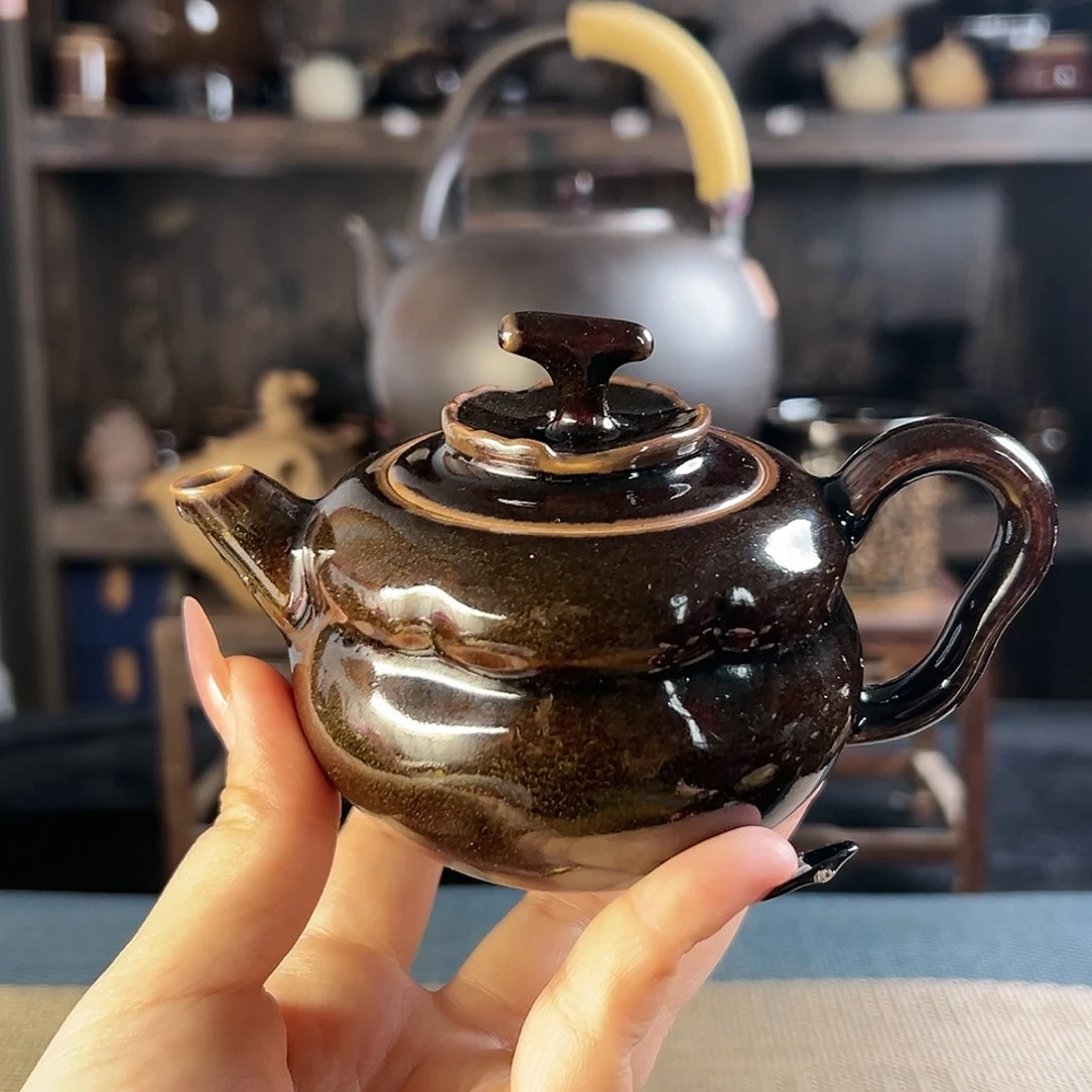 原矿釉酱色泡茶壶