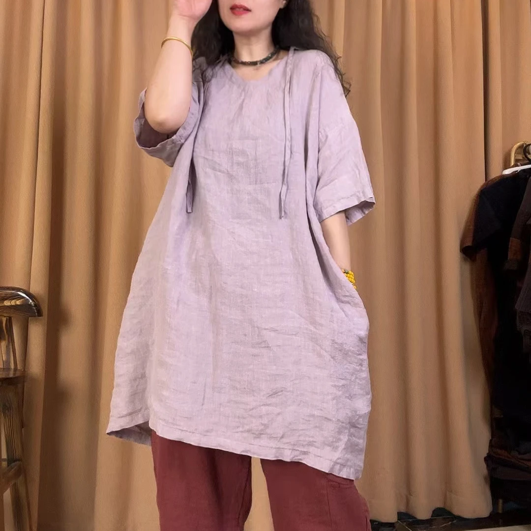 本古佳0518亚麻长款衬衣124*95减龄显瘦舒适宽松休闲时尚百搭潮流