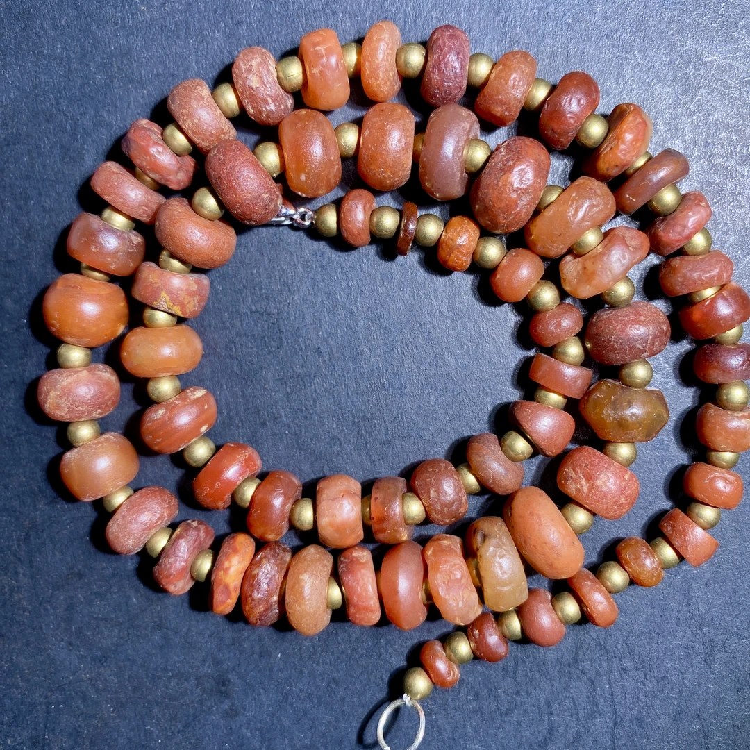 天然柿子红算盘珠石英质玉项链