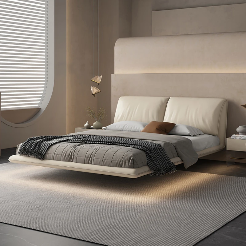 定制意式极简主卧悬浮床现代轻奢卧室双人软包婚床新款民宿皮艺床