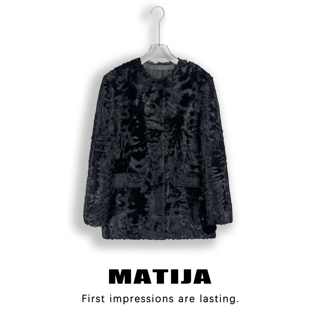 【小江专属】高级感圆领象糕皮毛一体皮草外套XJZX24592