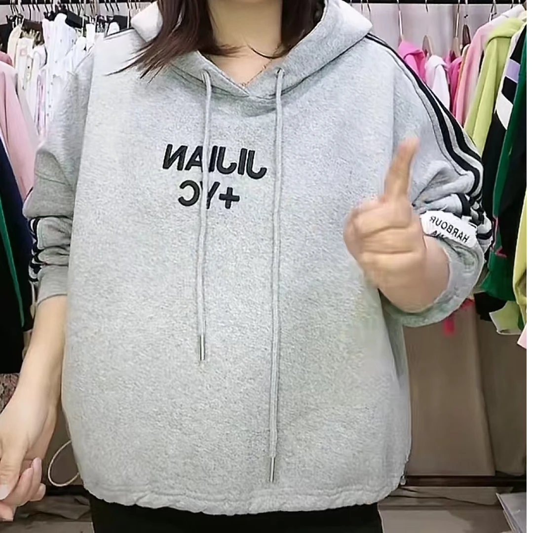 【短款带帽】卫衣抽绳收腰上衣刺绣字母卫衣薄款女