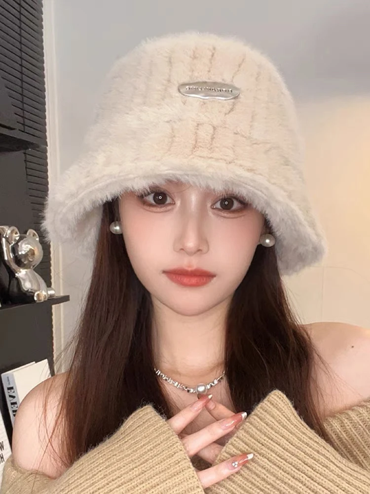 秋冬渔夫帽女加绒加厚保暖毛绒帽子时尚百搭护耳大头围水桶帽盆帽
