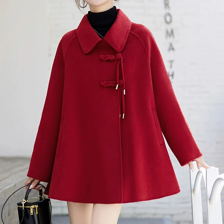 新A字斗篷版大码气质时尚显瘦洋气双面呢大衣818