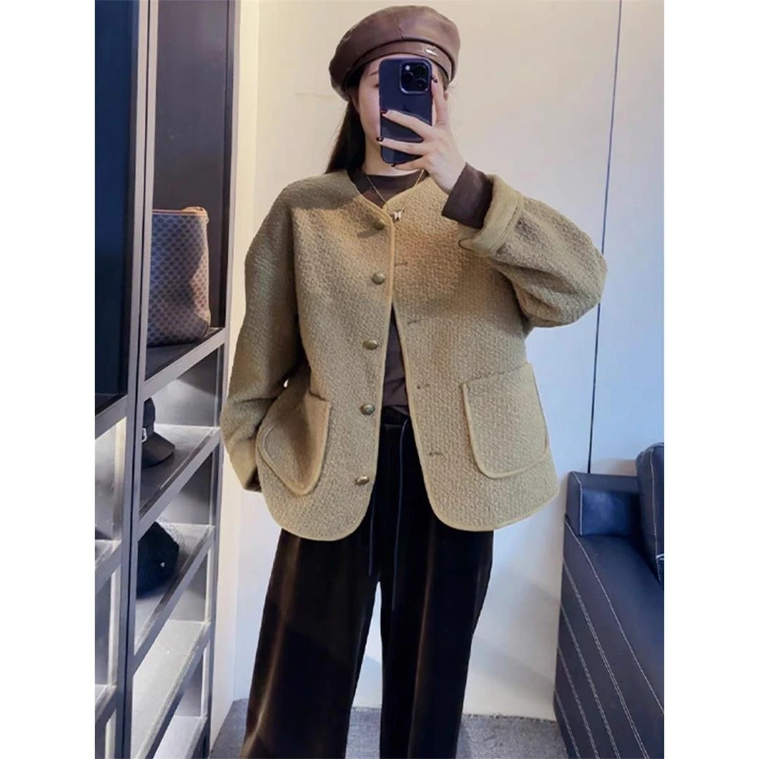 欧货小香风羊羔毛外套女2024秋装新款时尚圆领休闲洋气小个子上衣