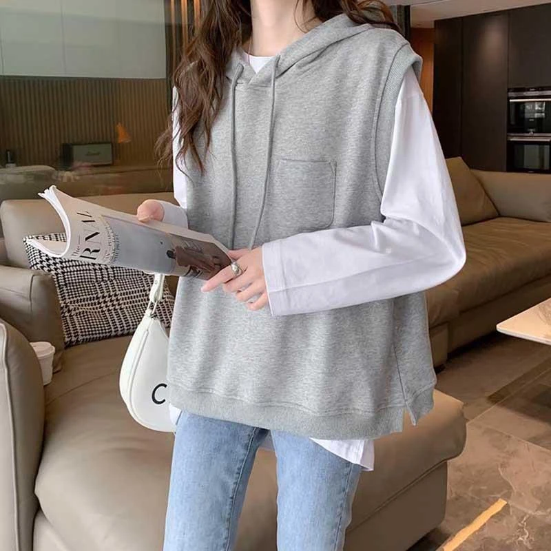 连帽卫衣马甲女春秋2024年新款时尚洋气百搭宽松无袖卫衣背心上衣