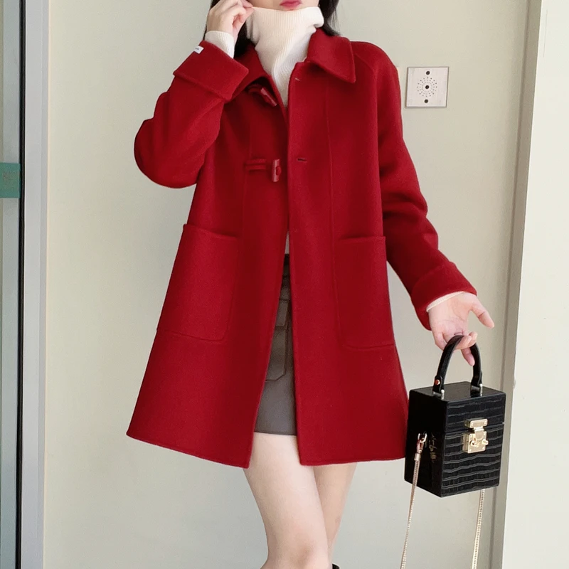 MZ8326布米家秋冬新品长袖中长款宽松显瘦双面羊毛大衣外套