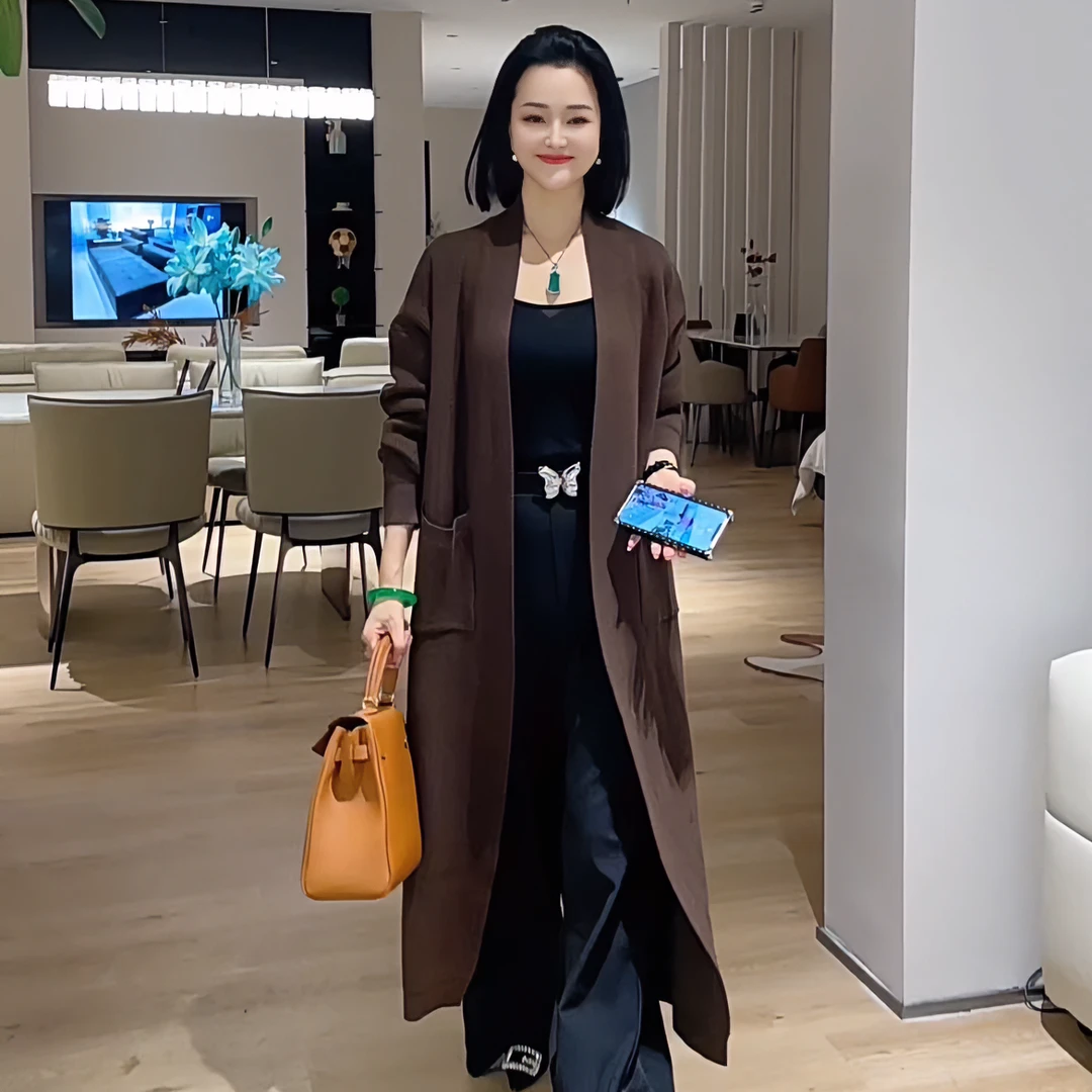 【悦缘精选】新款欧货纯色针织开衫长款外套显瘦气质网红洋气轻奢