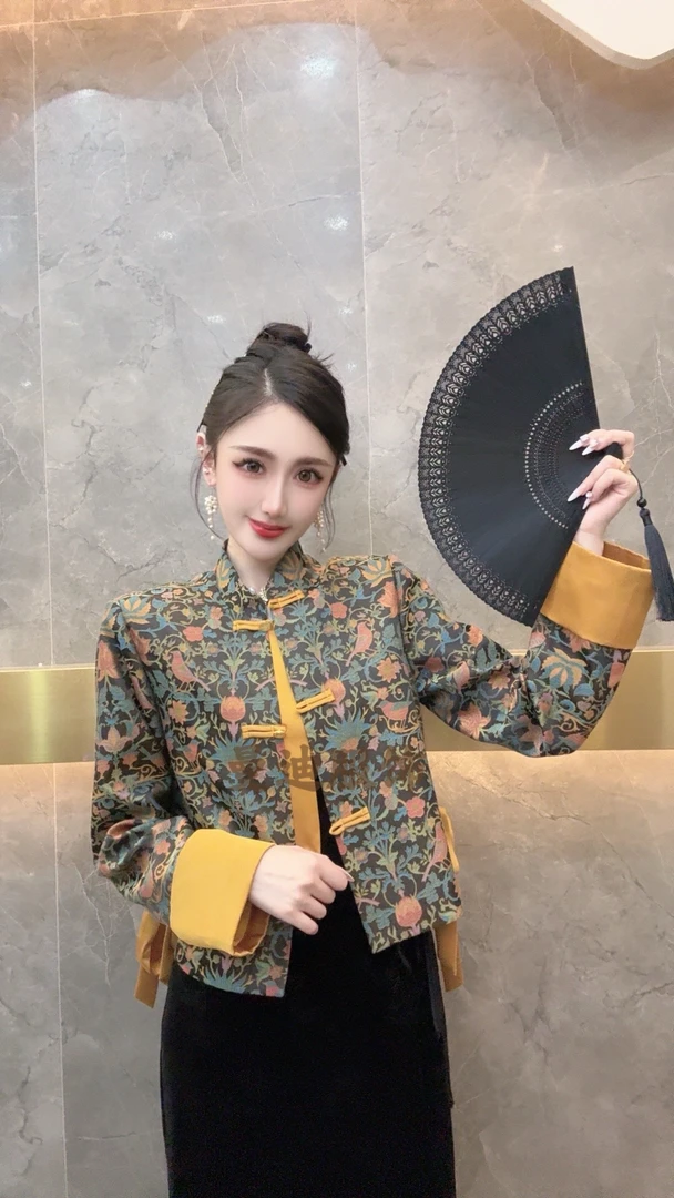 7023新中式【花韵江南】立领袖口拼接外套3