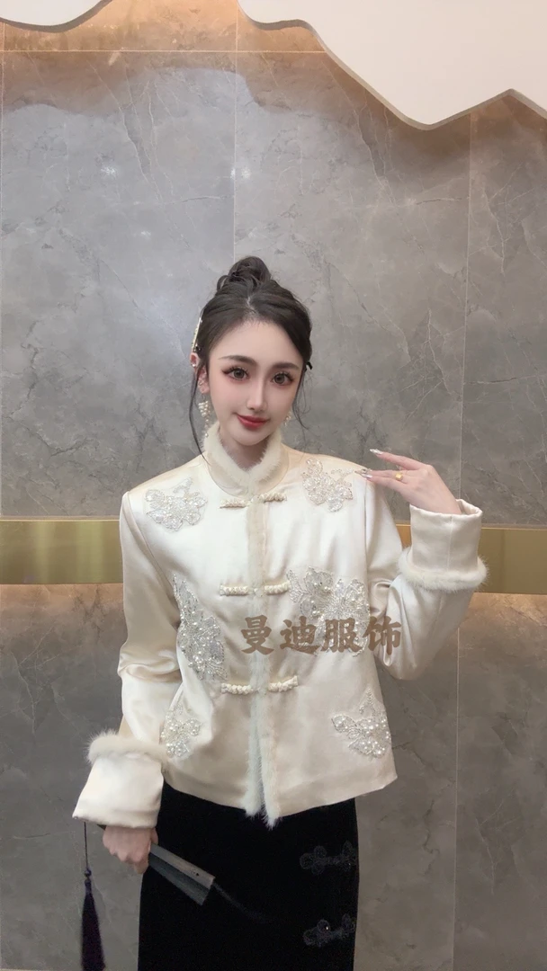 3130新国潮亮片编制拼接毛毛外套2