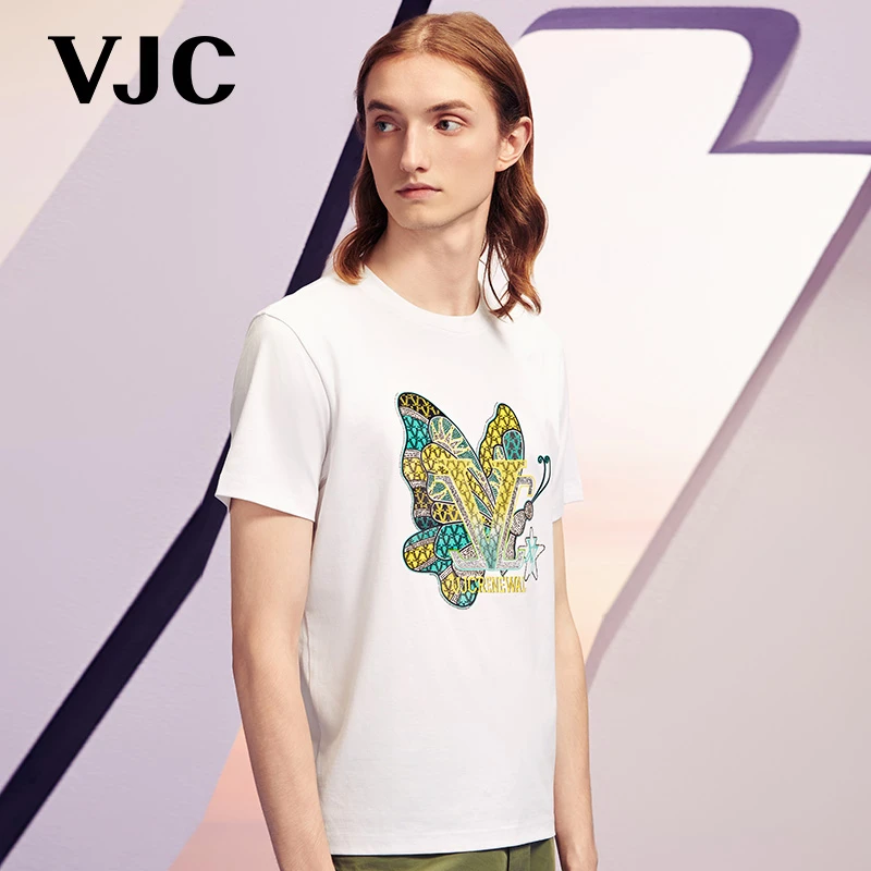 VJC/威杰思2025春夏新款男装时尚短袖T恤百搭休闲烫钻B24BA1016