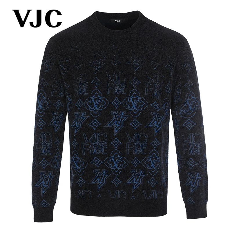 VJC/威杰思2023秋冬男装新款雪尼尔针织衫印花休闲毛衣B22DC2220