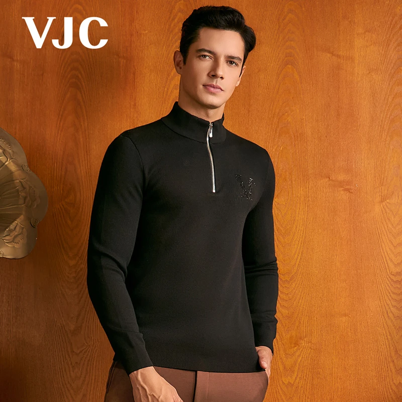 VJC/威杰思秋冬新款男士半高领拉链休闲针织羊毛衫B23DC2219
