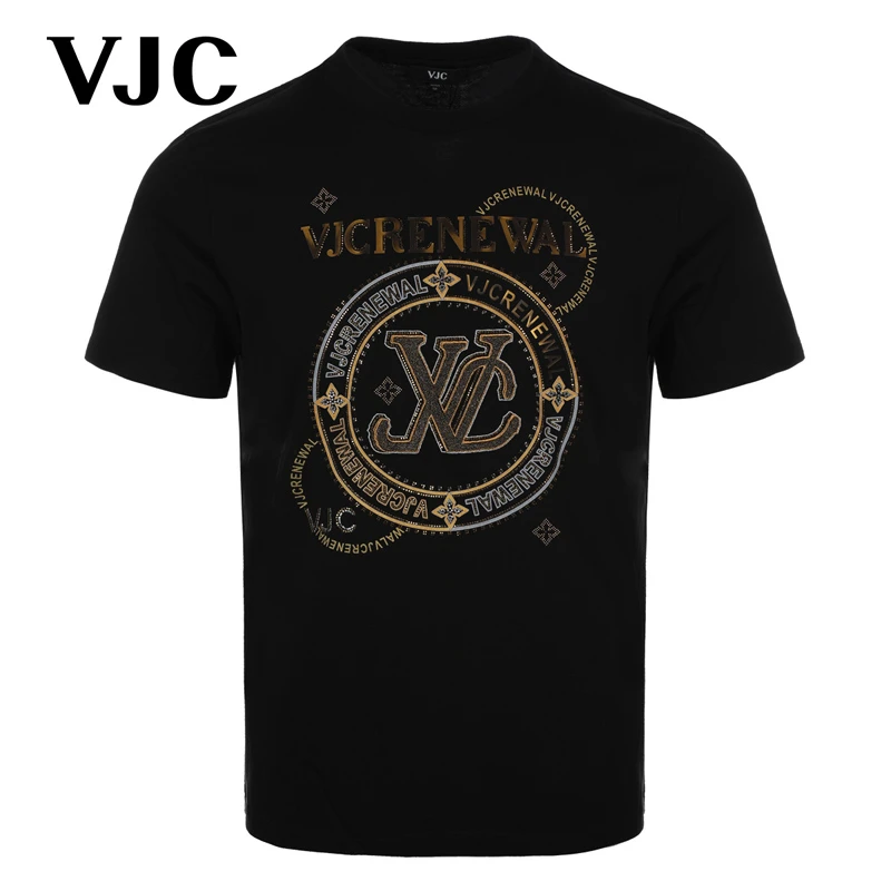 VJC 年夏季男装新款短袖T恤时尚烫钻男士半袖上衣 B23BA1031
