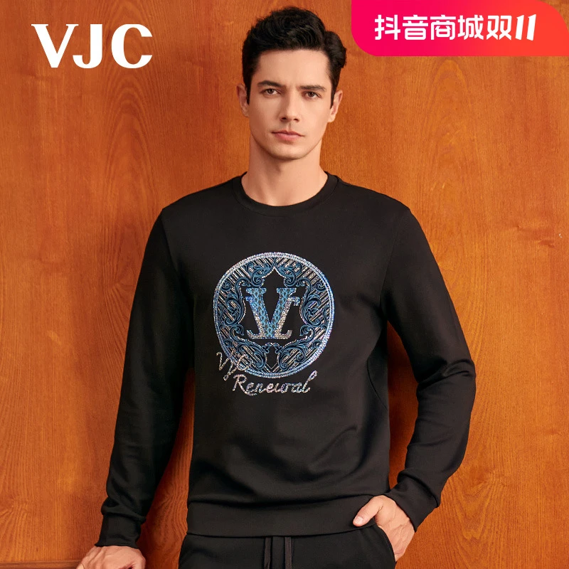 VJC/威杰思秋季男装新款长袖卫衣烫钻潮流休闲上衣 B23DE1255