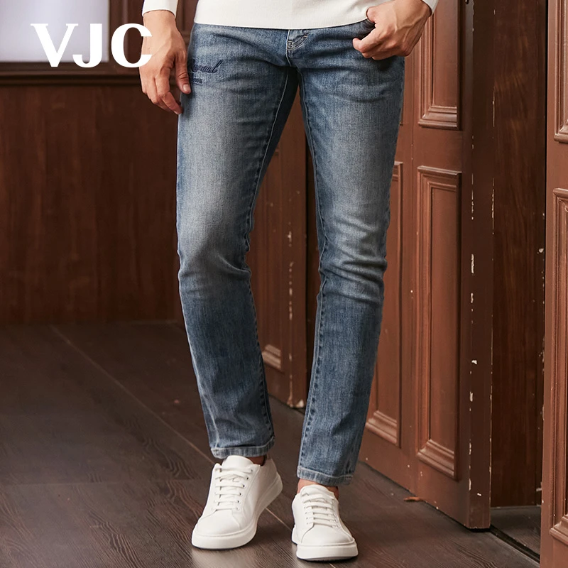 VJC/威杰思 秋季新款男士水洗休闲牛仔裤刺绣修身D23CO3787