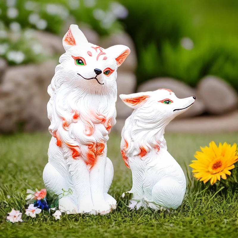 别墅花园摆件九尾狐仙人掌装饰配件院子阳台长毛狐狸造景艺术摆设