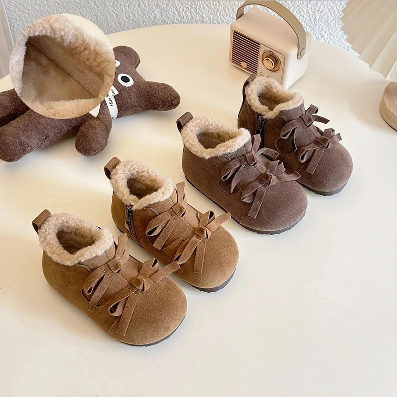 ABC 女童勃肯鞋冬儿童棉鞋加绒毛毛鞋二棉保暖冬鞋中小童公主短靴