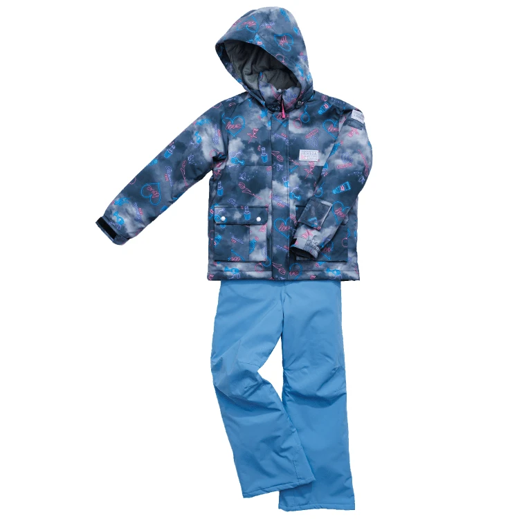 【130cm-160cm 爱心款】儿童滑雪服套装男女童加棉保暖内带成长抽绳