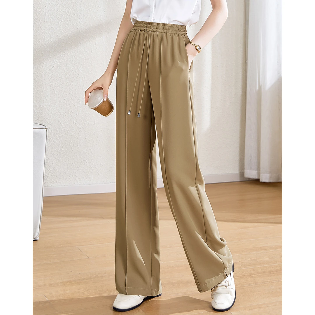 沫晗依美2024 夏新款简约时尚简约百搭显瘦通勤拖地休闲裤女4A007