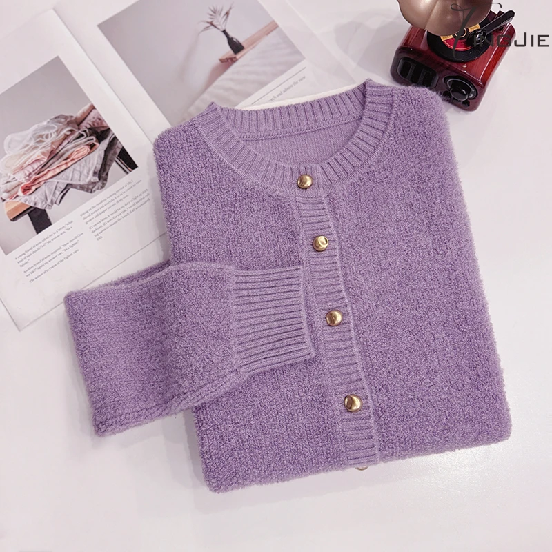 【紫韵小香】圈圈加厚时尚洋气小资精致长袖针织毛衣开衫B1766