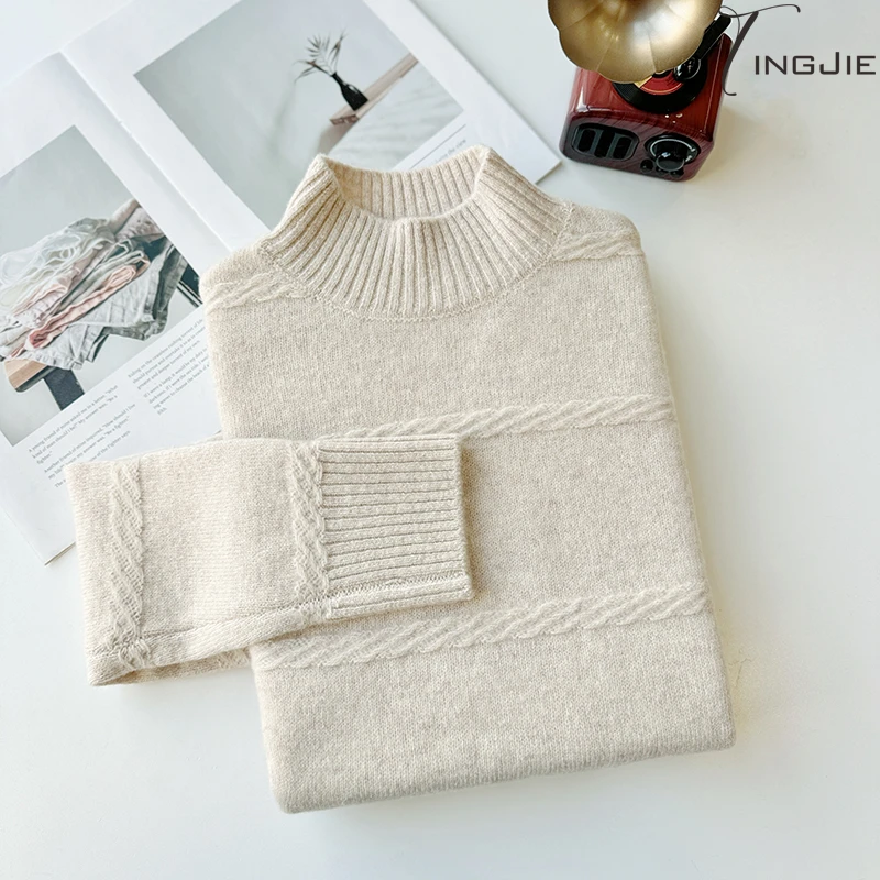 【100%羊毛】【加厚款】简约时尚横条纹长袖上衣针织毛衣上衣女B2032