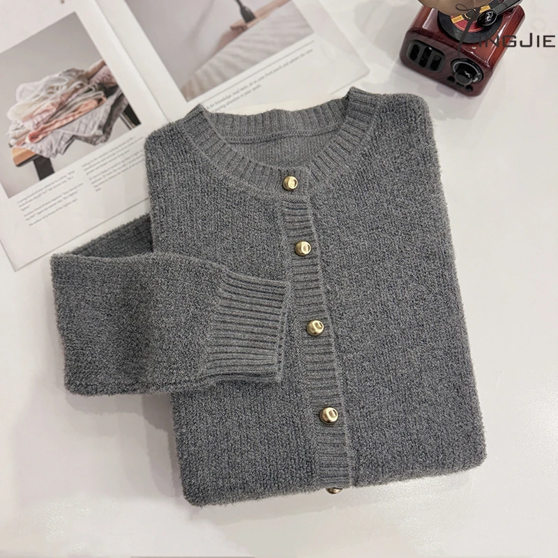 【灰韵小香】圈圈加厚时尚洋气小资精致长袖针织毛衣开衫B1746