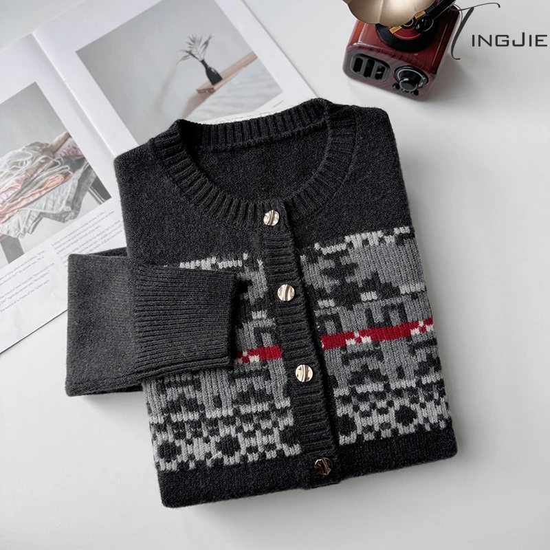 【鎏金黑曜】黑色精致感/复古百搭时尚针织秋冬开衫毛衣B1793