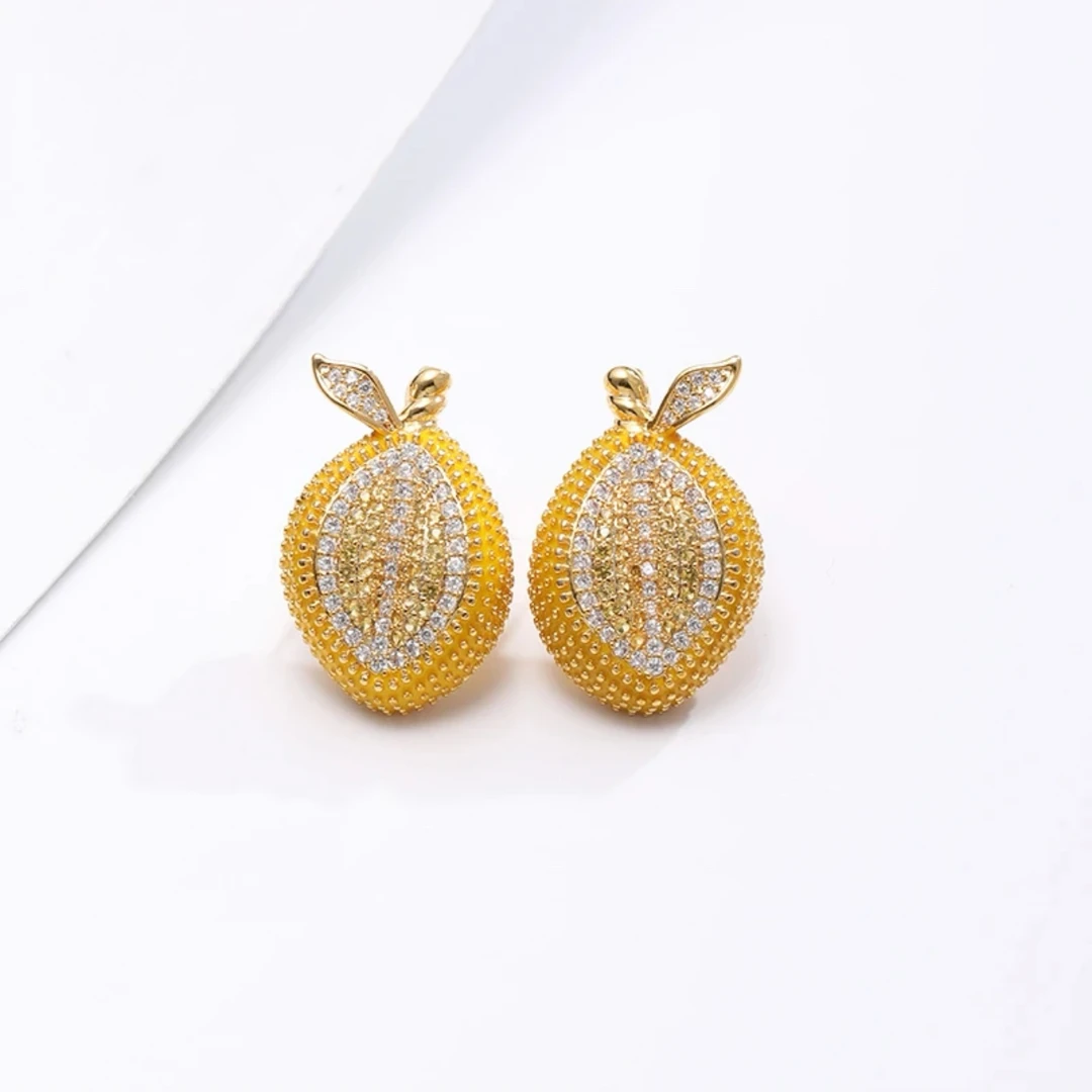 铜合金合成锆石耳饰 C120 时尚个性精致轻奢榴莲耳钉