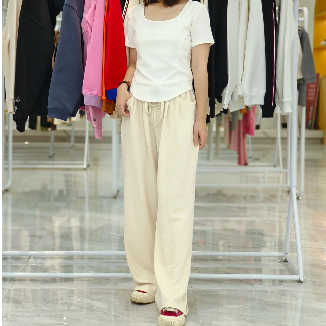 2024春秋薄款百搭独特别致糯米阔腿时尚气质休闲直筒裤高腰显瘦女