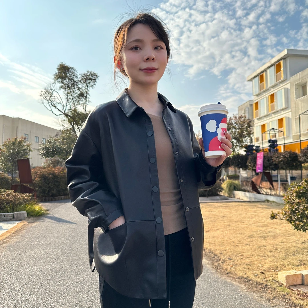 暖阳【一件出门】新西兰头层绵羊皮植鞣皮时尚百搭真皮女皮衣真皮