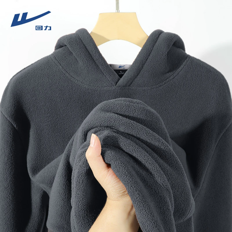 回力美式连帽卫衣男2025新款青少年摇粒绒外套秋冬款加绒加厚上衣