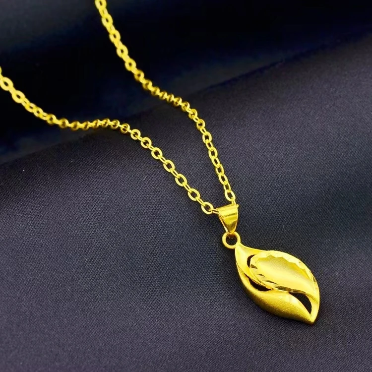 铜合金项链 正品仿真金色锁骨项链铜镀金叶子项坠轻奢久不掉色