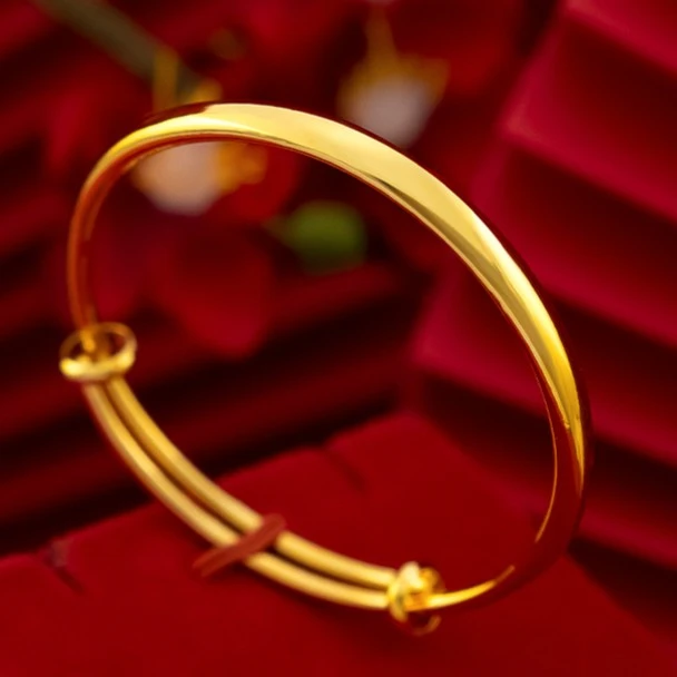 合金手镯 古法素圈仿真金色实心手镯 久不掉色镯子亮面镀金调节